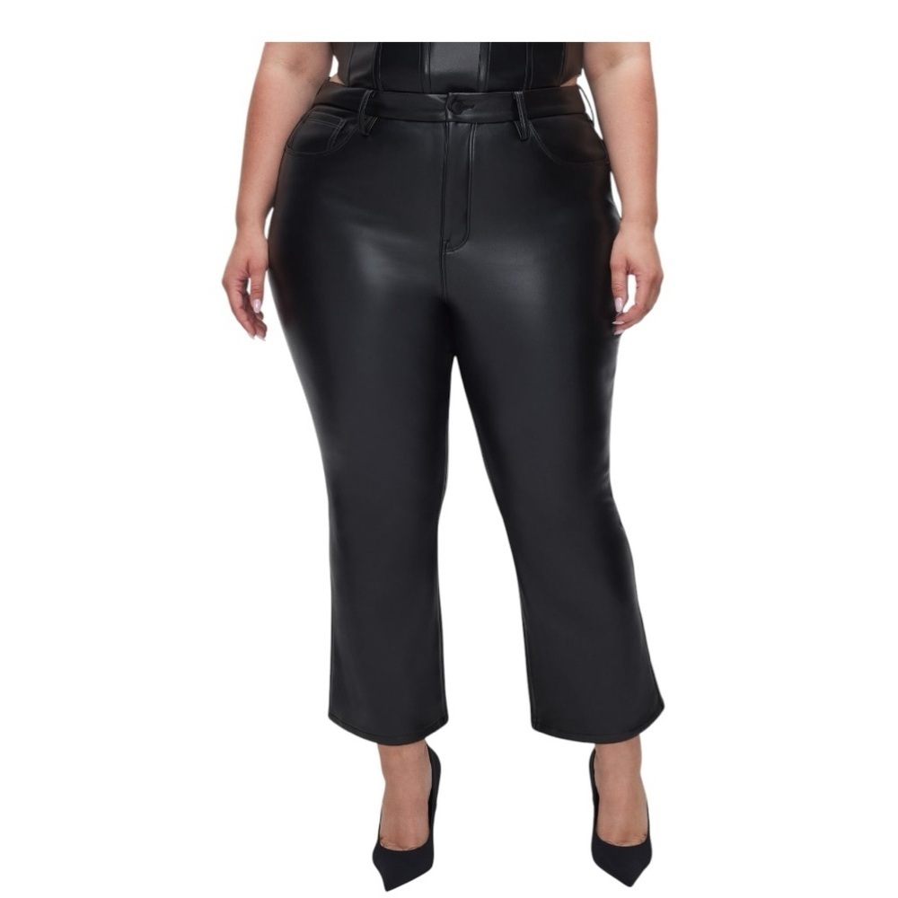 Good American Black Cropped Leather Pants